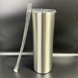 Lot of 4 20 OZ Blank Skinny Straight Insulated Tumblers Stainless Steel & Straws